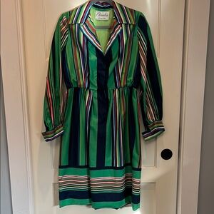 Vintage Green Striped Women's Shirt Dress - Sz 6 - PRICE DROP